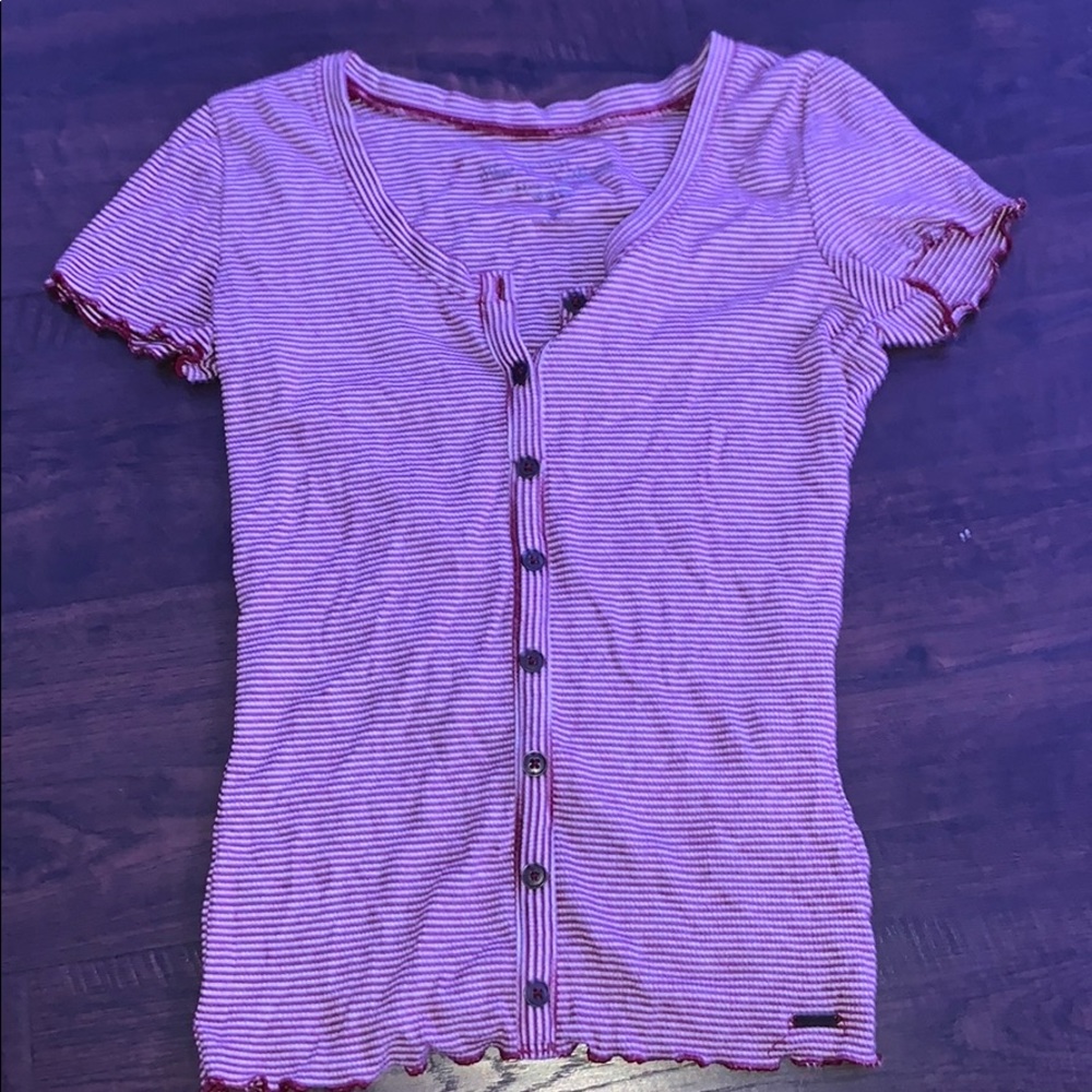 stripped button down top